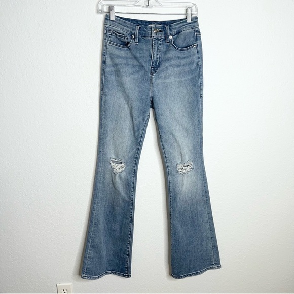 Good American Jeans Women 28 6 Good Flare Distressed Knees Light Wash A - Picture 1 of 7
